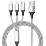 3 in 1 USB Charging Cable Fast Charger Cord Type C Micro USB iPhone High-Speed Data Transfer
