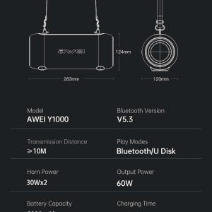 Awei Y1000 Stereo Sound Wireless Speaker - Image 5