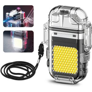 Transparent Colorful LED Arc Lighter with Flash Light & Clock