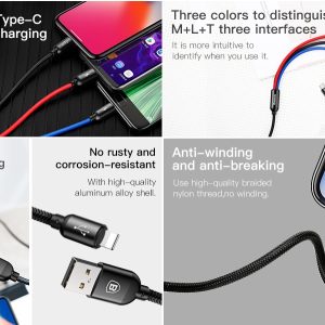 Baseus Three Primary Colors 3-in-1 Cable - 1.2m - Image 3