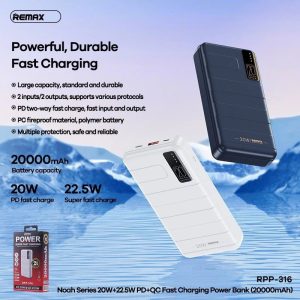 Remax RPP-316 20000mAh 22.5W PD+QC Power Bank - Image 3