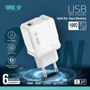 GEEOO C27 – 27W USB Fast Charger & Safe Charging