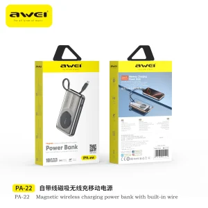 Awei PA22 10000mAh 22.5W Wireless Built-in Type Cable Power Bank