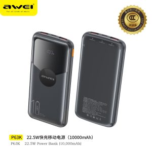 Awei P63K Power Bank 10000mAh 22.5W Fast Charging with LED Display