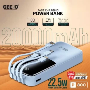 GEEOO P800 22.5W Fast Charging Power Bank 20000mAh | Built-in 4 Cables | Digital Display