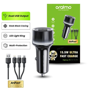 Oraimo Highway 15 15.5W 2 Ports Black Car Charger (Dual USB) - (OCC-1152D)