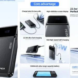 Awei PA‑90 10000mAh 22.5W Fast Power Bank