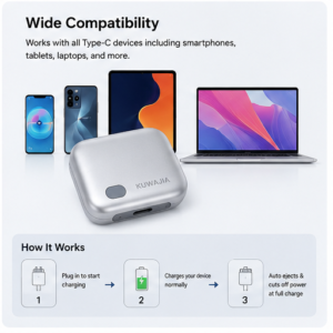 KUWAJIA Type-C Auto Eject Charging Wide Compatiblity