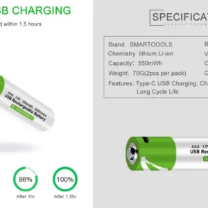 Smartoools Type-C Rechargeable Batteries AAA 2 Pcs